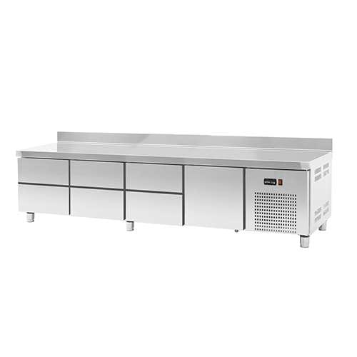 Base refrigerada para linha queima com 3 kits de 2 gavetas e 1 gavetão Base refrigerada para linha queima com 3 kits de 2 gavetas e 1 gavetão