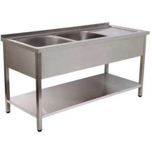 BANCADA DE LAVAGEM 2 CUBAS 1400x600x850 INOX