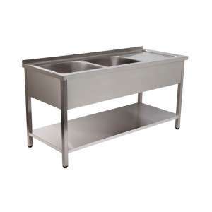 BANCADA DE LAVAGEM 2 CUBAS 1400x700x850 INOX