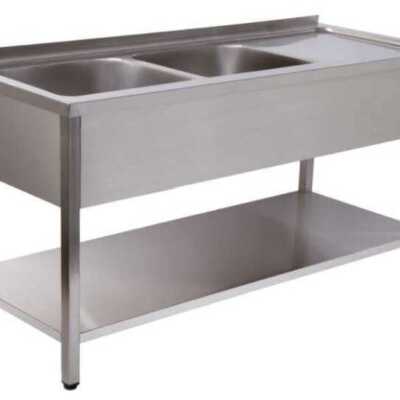 BANCADA DE LAVAGEM 2 CUBAS DT 1400x600x850 INOX