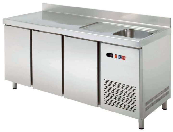 Mesa de snacks refrigerada com lava-loiça 2 portas Profundidade 600 - Hotelequip.pt Mesa de snacks refrigerada com lava-loiça 2 portas Profundidade 600