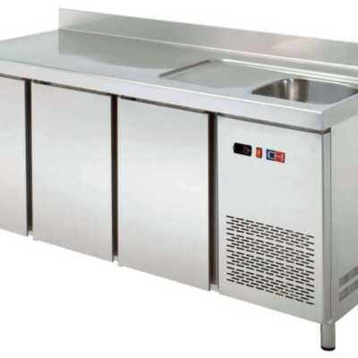 Mesa de snacks refrigerada com lava-loiça 3 portas Profundidade 600