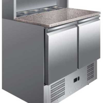 Mesa de preparação de saladas de 2 portas com tampo de trabalho em granito GN1/1