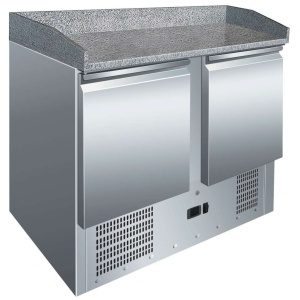 Mesa de preparação de pizzas de 2 portas com tampo de trabalho em granito GN1/1