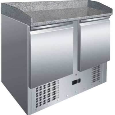 Mesa de preparação de pizzas de 2 portas com tampo de trabalho em granito GN1/1