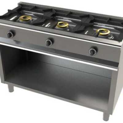 Fogão a gás com armário de 3 queimadores 8+8+8+8 Kw SerIe 550  com dimensões 1200x550x850h mm