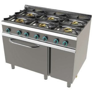 Fogão a gás com forno GN2/1 com 6 queimadores 2x8+4