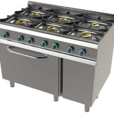 Fogão a gás com forno GN2/1 com 6 queimadores 2x8+4