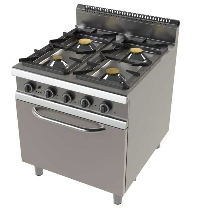 Fogão a gás com forno GN2/1 com 4 queimadores 4 Fogão a gás com forno GN2/1 com 4 queimadores 4