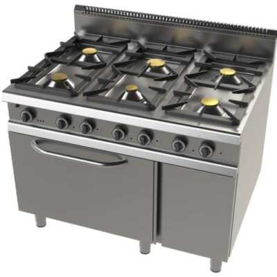 Fogão a gás com forno GN2/1 com 6 queimadores 2x8