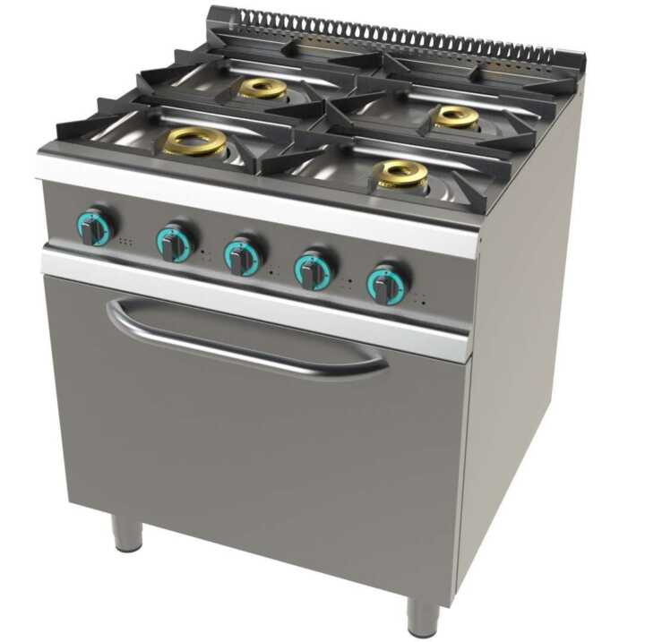 Fogão a gás com forno GN2/1 com 4 queimadores 4 Fogão a gás com forno GN2/1 com 4 queimadores 4