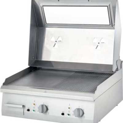 Fry Top eléctrica de mesa em aço rectificado com ranhuras/placa lisa COM CAPA 800x700x250h mm 8