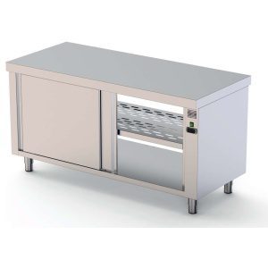 Mesa Estufa central em aço inoxidável com 600 de profundidade e porta deslizante de 1 lado 1600x600x850h mm
