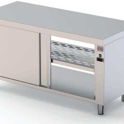 Mesa Estufa central em aço inoxidável 700 de profundidade com porta deslizante em ambos os lados 1800x700x850h mm