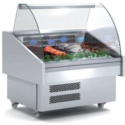 Expositor Refrigerado Peixe / Marisco Vidro Curvo Evaporador Estático Mais Placa Fria Dim