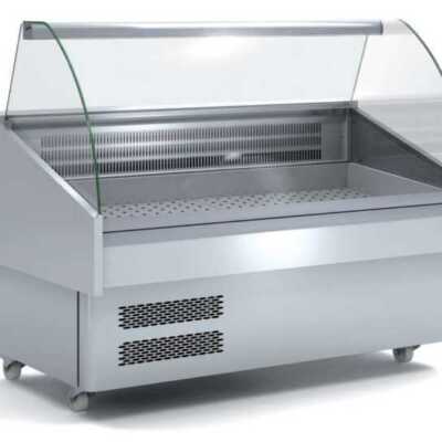 Expositor Refrigerado Peixe / Marisco Vidro Curvo Evaporador Estático Mais Placa Fria Dim