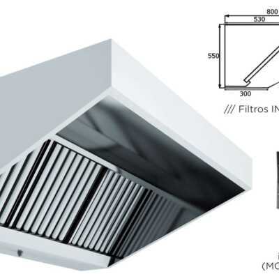 Hotte de parede para snacks Teto baixo Fundo elevado 800 COM TURBINA 1000x800x550h mm