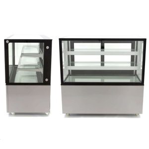 Balcão expositor refrigerado e ventilado Total de vidro reto com 2 prateleiras de vidro 1215X675X1215h mm