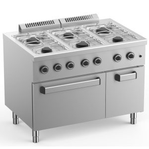 Fogão A Gás De 6 Bocas Com Forno A Gás Gn2/1 Profundidade 700