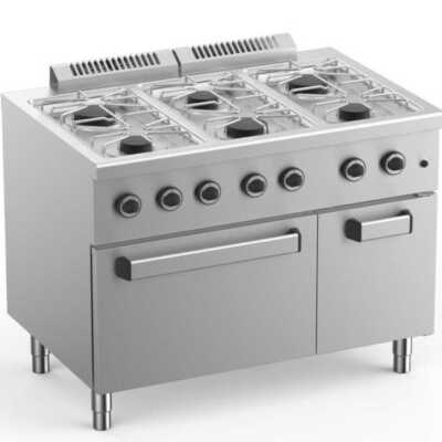 Fogão A Gás De 6 Bocas Com Forno Elétrico Estático Gn2/1 Fundo 700