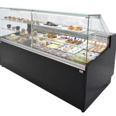 Vitrina refrigerada para padaria 2 metros Profundidade 973 mm Frio estático - Exposição em aço inoxidável - 2 prateleiras