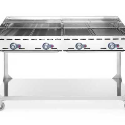 Green Fire com 4 bicos de gás, sobre base com rodas, Cinzento-claro, 22kW, 1400x612x(H)825mm