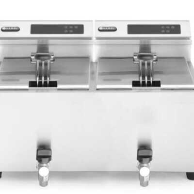 Fritadeira digital  com torneira de drenagem – 2 x 8 L, 16L, 230V/7000W, 605x515x(H)350mm