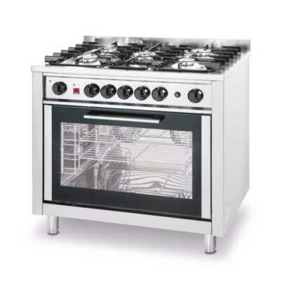 Fogão a gás – 5 bicos com forno elétrico, Prateado, 230V/2900W, 14,3kW, 900x653x(H)900mm