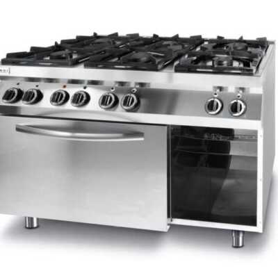 Fogão a gás  com 6 bicos e forno elétrico de convecção GN 1/1, 230V/3000W, 28,5kW, 1200x722x(H)900mm