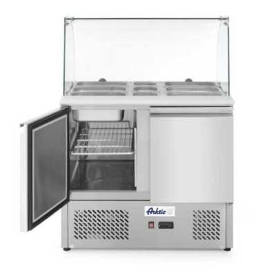 Bancada frigorífica para ingredientes de duas portas com expositor em vidro 300 L, 230V/310W, 912x702x(H)1330mm