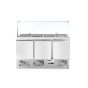 Bancada frigorífica para ingredientes de três portas com expositor em vidro 380 L, 230V/310W, 1390x702x(H)1330mm