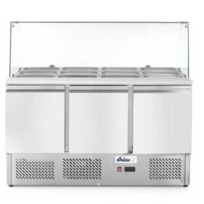 Bancada frigorífica para ingredientes de três portas com expositor em vidro 380 L, 230V/310W, 1390x702x(H)1330mm