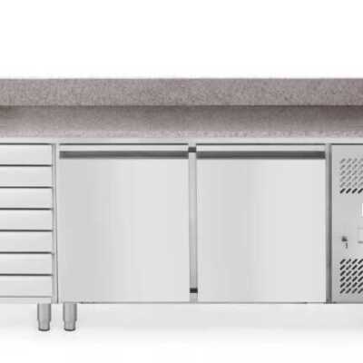 Bancada frigorífica com duas portas e sete gavetas de 280L, para preparação de pizas, 250L, 230V/250W, 2020x802x(H)1000mm