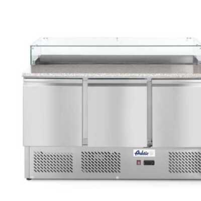 Bancada frigorífica para preparação de pizas com três portas 380 L, 230V/310W, 1378x702x(H)1155mm