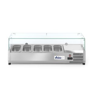 Vitrina expositora refrigerada GN 1/4, 5x GN 1/4, 230V/180W, 1205x335x(H)460mm