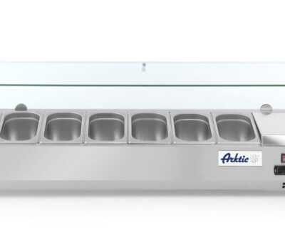 Vitrina expositora refrigerada GN 1/4, 7x GN 1/4, 230V/180W, 1505x335x(H)460mm