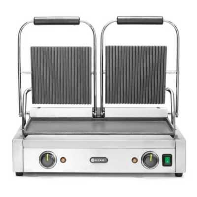 Grelha de contacto - versão dupla, parte superior canelada e fundo liso, 230V/3600W, 570x395x(H)510mm