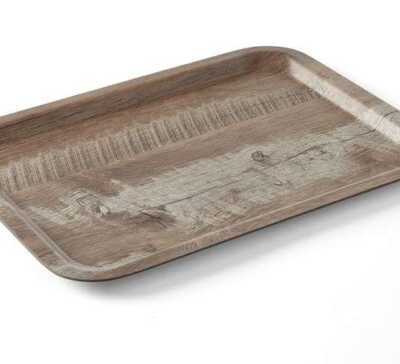 Tabuleiro para servir em melamina com padrão de madeira, Madeira escura, 240x340mm