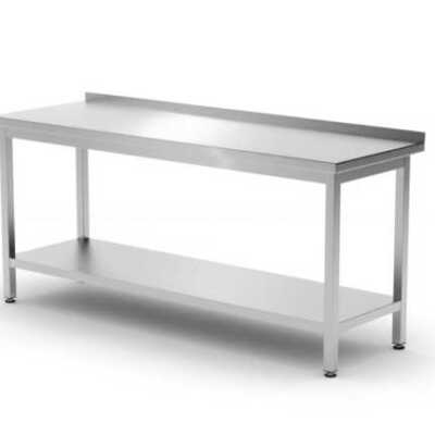 Mesa de trabalho borda e prateleira  - aparafusada, profundidade: 600 mm, 1800x600x(H)850mm