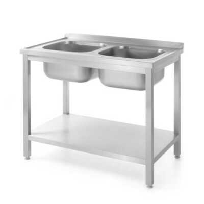 Mesa com 2 lava-loiças e prateleira - para automontagem