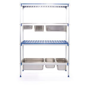 Estante de armazenamento em alumínio para recipientes GN, 1120x355x(H)1685mm