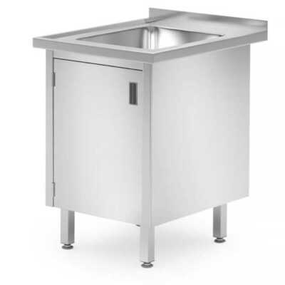 Mesa de Lavatório com armário de porta com dobradiças - soldado, 1 cuba, profundidade: 700 mm, 600x700x(H)850mm