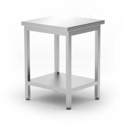Mesa de trabalho central com prateleria - aparafusada, profundidade: 600mm, 600x600x(H)850mm