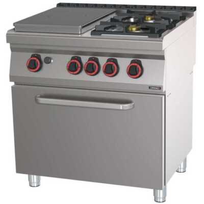 Fogão a gás 2 bocas + 1 placa com forno a gás GN 2/1 HP 80