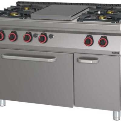 Fogão a gás 4 bocas + 1 placa com forno a gás GN 1/1 120