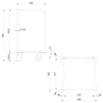 Carrinhos CC-55 e BC-55 feitos de aço inoxidável.