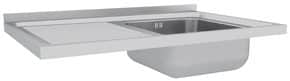 <p>Encimeras com profundidade de 600 mm com pia e borda traseira de 100 mm de altura totalmente soldada.</p>