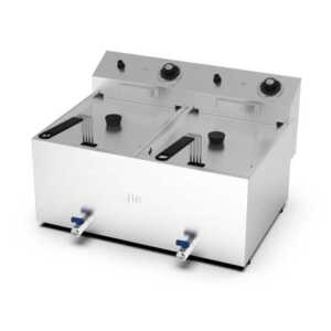 Fritadeira eléctrica de bancada c/ torneira, 2 cubas 8l
