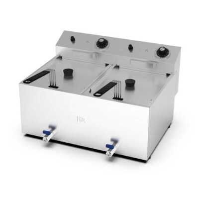 Fritadeira eléctrica de bancada c/ torneira, 2 cubas 8l