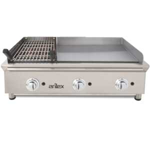 Fry-Top a gás 65 cm aço rectificado + churrasqueira a gás 100FRYGRBN